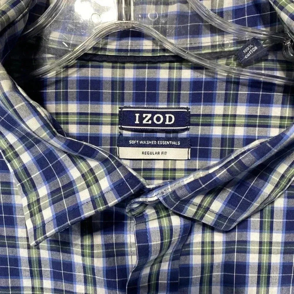 IZOD Plaid Button Down Mens Dress XL Shirt Soft Washed Essentials Regular Fit - Picture 2 of 11
